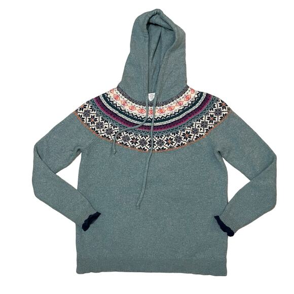 Tabitha Webb Knit Pullover Hoodie Hooded Sweater Wool Blend Fair Isle Size Large - Picture 1 of 8